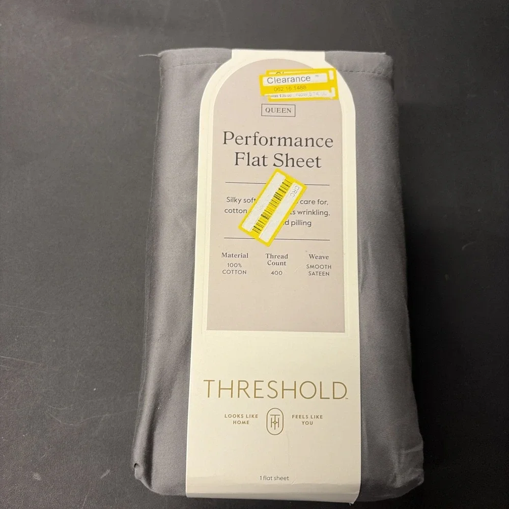 Threshold Queen Size 400 Thread Count Performance Flat Sheet Radiant Gray 20519